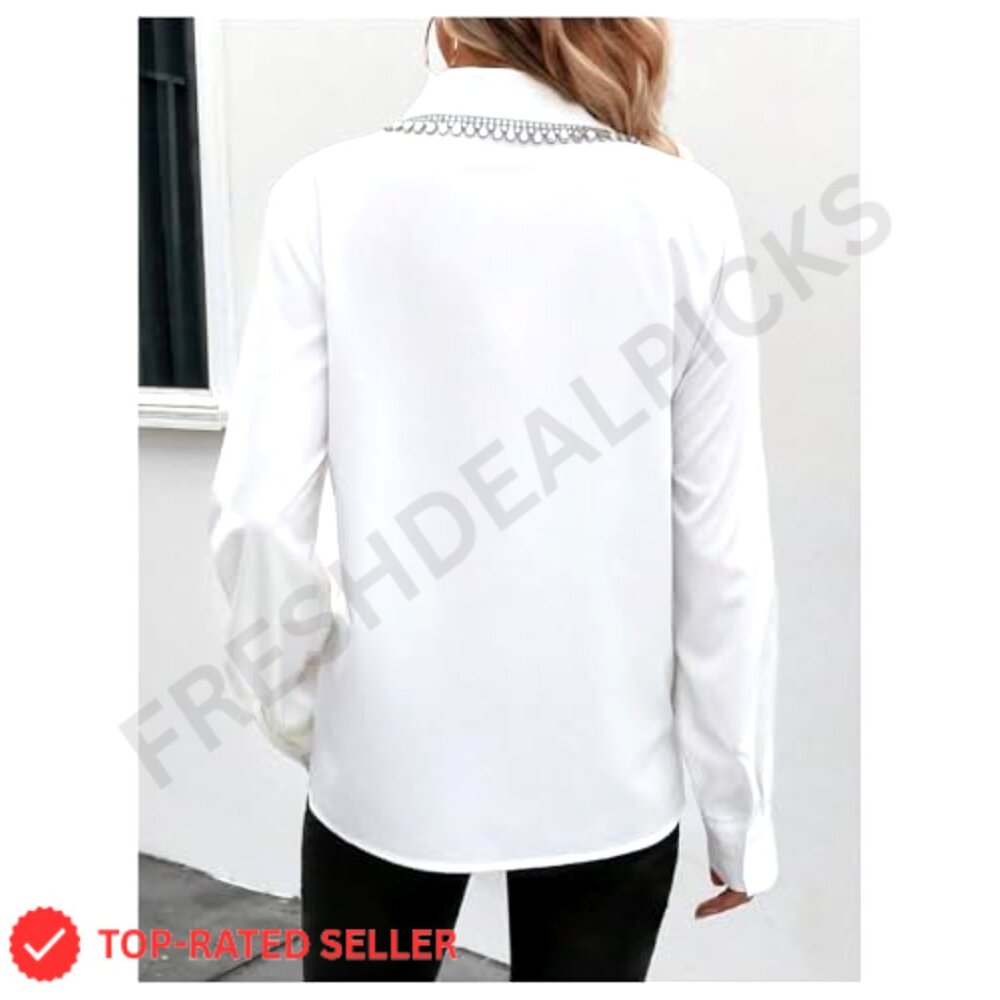 Rhinestone Collared Button Down Blouse Long Sleev… - image 2